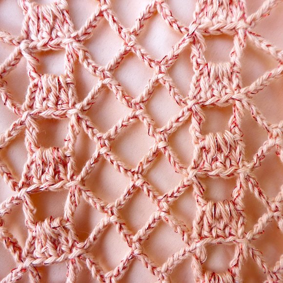 James Coviello Vintage Open Crochet Dress Peachy Pink Cotton Lurex Slip Y2K XL - Picture 2 of 7